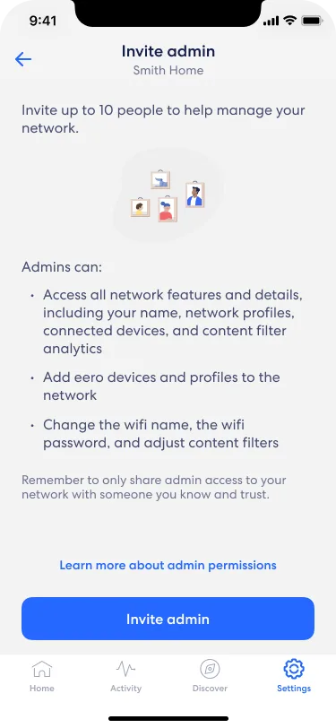 Admin screen