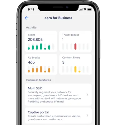 Active threat protection lets you block specific sites and helps keep the employees and customers on your wifi network from accidentally visiting known sites that could lead to phishing attacks and viruses.