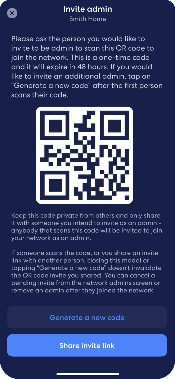 Share invite link to email, text, or message the invite link to someone screen.