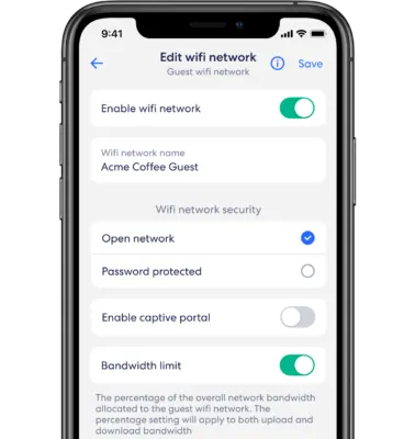 Add bandwidth protection to your business devices. Use Bandwidth Limit to set restrictions on a guest network and help safeguard the bandwidth needed by critical connected business equipment.