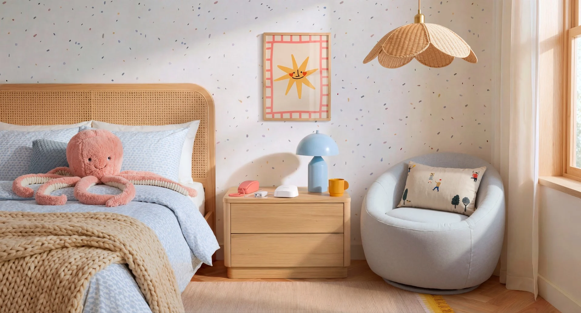 Bedroom image showing eero VOIP and router